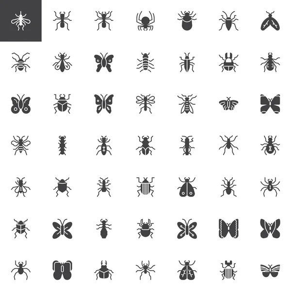 Bug Insects Vector Icons Set Modern Solid Symbol Collection Filled — Stock Vector