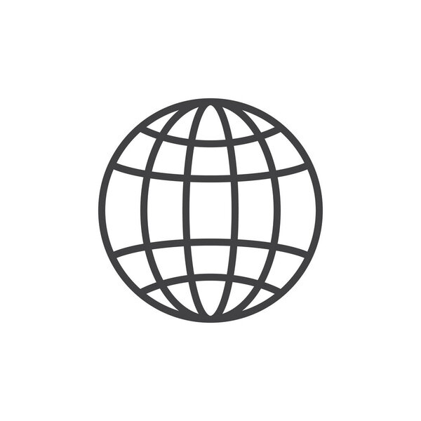 Значок контура глобуса. Знак стиля для мобильной концепции и веб-дизайна. Значок вектора прямой Земли. Символ, иллюстрация логотипа. Пиксельная идеальная векторная графика
