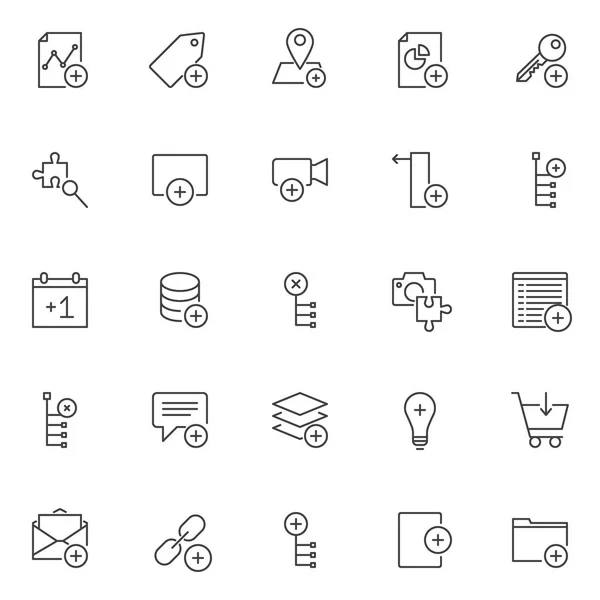 Add Elements Outline Icons Set Linear Style Symbols Collection Line — Stock Vector