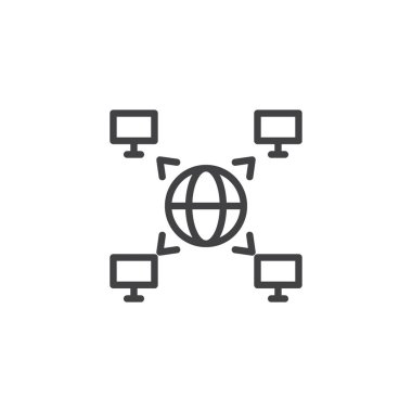 Adem-i merkeziyetçi veritabanı anahat simgesi. Mobil kavramı ve web tasarım için doğrusal stili işaret. Blockchain basit bir çizgi vektör simgesi. Sembol, logo illüstrasyon. Piksel mükemmel vektör grafikleri