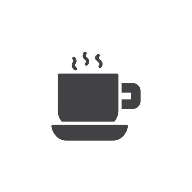 Bir fincan sıcak çay vektör simgesi. Mobil kavramı ve web tasarım için düz işareti dolu. Kahve fincanı basit katı simgesi. Sembol, logo illüstrasyon. Piksel mükemmel vektör grafikleri