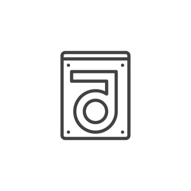 Sabit disk disk satırı simgesi, anahat vektör işareti üzerinde beyaz izole doğrusal stil piktogram. HDD simgesi, logo illüstrasyon. Düzenlenebilir kontur
