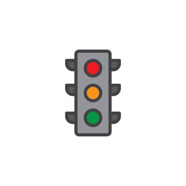 Trafik lambası sinyali doldurulmuş anahat simgesini, çizgi vektör işareti, üzerinde beyaz izole doğrusal renkli sembol. Sembol, logo illüstrasyon. Piksel mükemmel vektör grafikleri