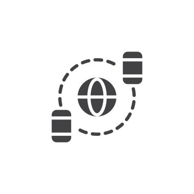 Global dijital para dolaşımı vektör simgesi. Mobil kavramı ve web tasarım için düz işareti dolu. Cryptocurrency Satım ve transfer basit katı simgesi. Sembol, logo illüstrasyon.