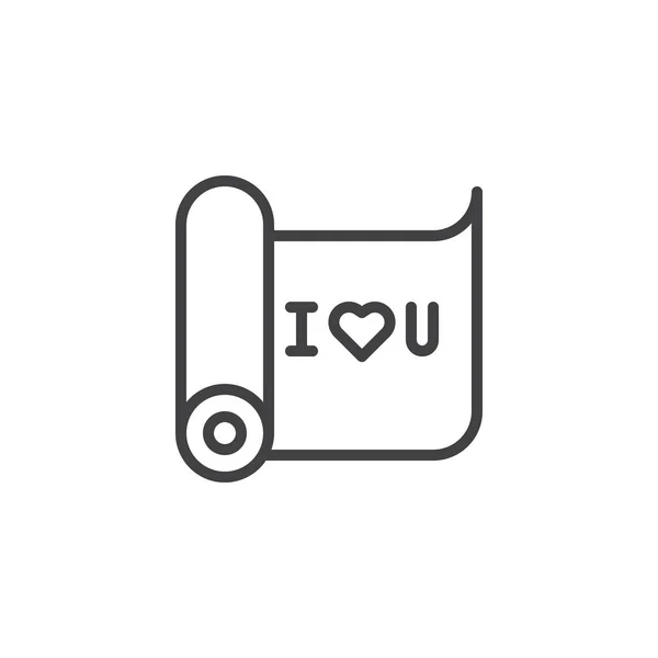 Jag älskar du meddelande på rulla papper ikon — Stock vektor