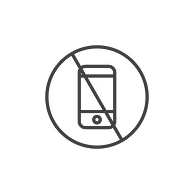 Hiçbir telefon anahat simgesi. Mobil kavramı ve web tasarım için doğrusal stili işaret. Konuşmak yasak ve yasak basit satır arama simge vektör. Sembol, logo illüstrasyon. Piksel mükemmel vektör grafikleri