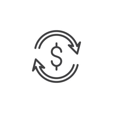 Doları para Satım anahat simgesi. Mobil kavramı ve web tasarım için doğrusal stili işaret. Doları update okları vektör simgesi basit çizgi vektör simgesi. Sembol, logo illüstrasyon. Vektör grafikleri