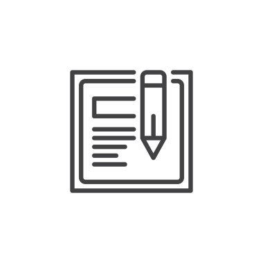 Tarayıcı penceresi ve kalem anahat simgesi. Mobil kavramı ve web tasarım için doğrusal stili işaret. Online blog ayarları basit çizgi vektör simgesi. Sembol, logo illüstrasyon. Piksel mükemmel vektör grafikleri