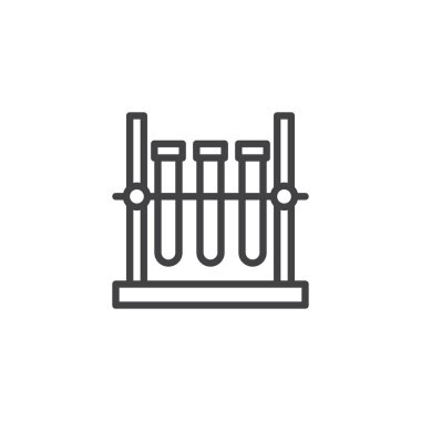 Test tüpleri stand simgesi anahat. Mobil kavramı ve web tasarım için doğrusal stili işaret. Laboratuvar cam basit çizgi vektör simgesi. Sembol, logo illüstrasyon. Piksel mükemmel vektör grafikleri