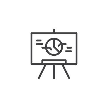 Pasta grafiği anahat simgesi olan tanıtım kurulu. Mobil kavramı ve web tasarım için doğrusal stili işaret. İş tanıtımı basit çizgi vektör simgesi. Sembol, logo illüstrasyon. Piksel mükemmel vektör