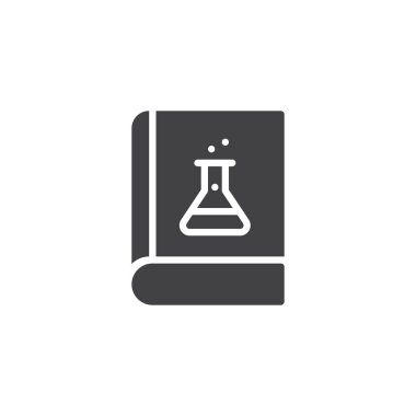 Kimyasal şişesi vektör simgesi ile rezervasyon yaptırın. Mobil kavramı ve web tasarım için düz işareti dolu. Kimya kitap basit katı simgesi. Sembol, logo illüstrasyon. Piksel mükemmel vektör grafikleri