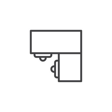 Köşe Masası ve iki koltuk en iyi görünümü anahat simgesi. Mobil kavramı ve web tasarım için doğrusal stili işaret. Çalışma alanı'nı basit çizgi vektör simgesi. Sembol, logo illüstrasyon. Piksel mükemmel vektör grafikleri