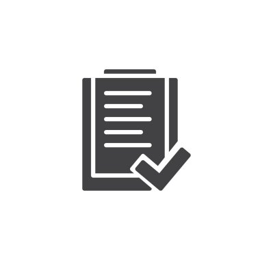 Liste ve onay işareti vektör simgesi. Mobil kavramı ve web tasarım için düz işareti dolu. Belge Pano onay işareti basit katı simgesini ile. Sembol, logo illüstrasyon. Piksel mükemmel vektör grafikleri