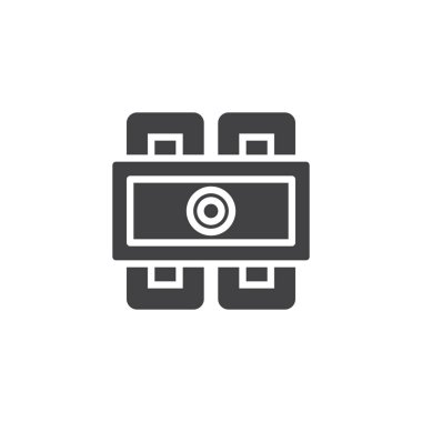 Yemek masası ve sandalyeler top vektör simgesini görüntüleyin. Mobil kavramı ve web tasarım için düz işareti dolu. Mobilya basit katı simgesi. Sembol, logo illüstrasyon. Piksel mükemmel vektör grafikleri