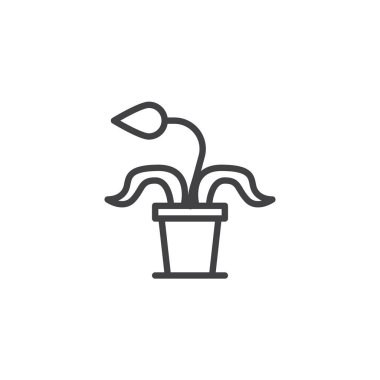 Bir pot anahat simgesini çiçek. Mobil kavramı ve web tasarım için doğrusal stili işaret. Saksı houseplant basit çizgi vektör simgesi. Sembol, logo illüstrasyon. Piksel mükemmel vektör grafikleri
