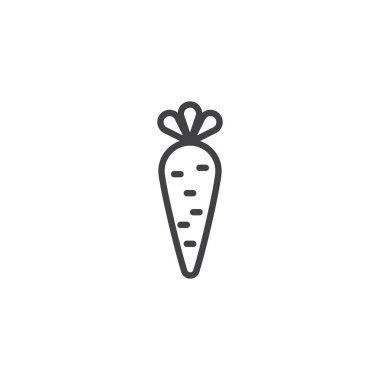 Havuç anahat simgesi. Mobil kavramı ve web tasarım için doğrusal stili işaret. Kök sebzeler satırı vektör simgesi. Sembol, logo illüstrasyon. Piksel mükemmel vektör grafikleri