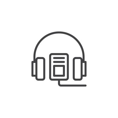 Ses Kılavuzu anahat simgesi. Mobil kavramı ve web tasarım için doğrusal stili işaret. Kulaklık ve mp3 player basit çizgi vektör simgesi. Sembol, logo illüstrasyon. Piksel mükemmel vektör grafikleri