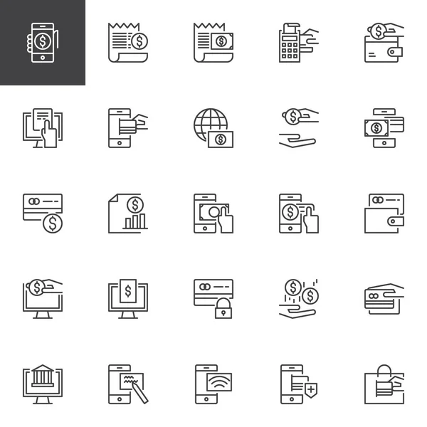 Ödeme Yöntemleri Icons Set Anahat Doğrusal Stil Semboller Koleksiyonu Hat — Stok Vektör
