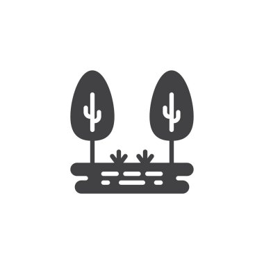 Ağaçlar ve göl park vektör simgesi. Mobil kavramı ve web tasarım için düz işareti dolu. Park lake basit katı simgesi olan. Sembol, logo illüstrasyon. Piksel mükemmel vektör grafikleri