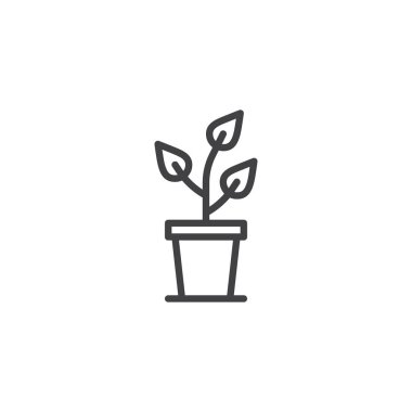 Pot anahat simgesi ağaç büyüyen. Mobil kavramı ve web tasarım için doğrusal stili işaret. Saksılı bitki basit çizgi vektör simgesi. Sembol, logo illüstrasyon. Piksel mükemmel vektör grafikleri