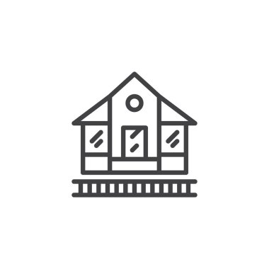 Tren istasyonu anahat simgesi. Mobil kavramı ve web tasarım için doğrusal stili işaret. Tren istasyonu platformu basit çizgi vektör simgesi. Sembol, logo illüstrasyon. Piksel mükemmel vektör grafikleri