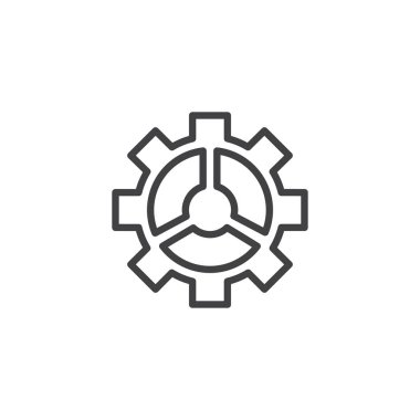 Dişli anahat simgesini. Mobil kavramı ve web tasarım için doğrusal stili işaret. Karikatür basit çizgi vektör simgesi. Ayarları simgesi, logo illüstrasyon. Piksel mükemmel vektör grafikleri