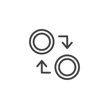 Oklar anahat simgesi ile para. Mobil kavramı ve web tasarım için doğrusal stili işaret. Döviz Alım Satım basit çizgi vektör simgesi. Sembol, logo illüstrasyon. Piksel mükemmel vektör grafikleri