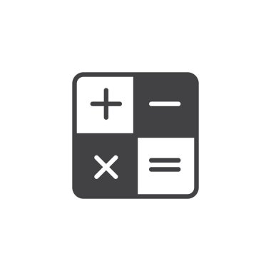 Hesap makinesi vektör simgesi. Mobil kavramı ve web tasarım için düz işareti dolu. Matematiksel işlemleri basit katı simgesi. Sembol, logo illüstrasyon. Piksel mükemmel vektör grafikleri