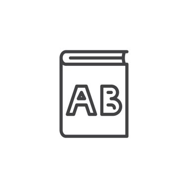 Beyaz metin kitap anahat simgesi. Mobil kavramı ve web tasarım için doğrusal stili işaret. Alfabe satırı vektör simgesi. Sembol, logo illüstrasyon. Piksel mükemmel vektör grafikleri