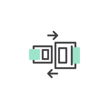 Emniyet kemeri simge vektör, doğrusal düz işareti, bicolor piktogram, yeşil ve gri renkler. Emniyet kemeri sembolü, logo illüstrasyon