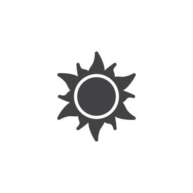 Yaz güneş vektör simgesi. Mobil kavramı ve web tasarım için düz işareti dolu. Sıcak güneşin basit katı simgesi. Sembol, logo illüstrasyon. Piksel mükemmel vektör grafikleri