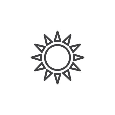 Güneş anahat simgesi. Mobil kavramı ve web tasarım için doğrusal stili işaret. Yaz basit çizgi vektör simgesi. Sembol, logo illüstrasyon. Piksel mükemmel vektör grafikleri