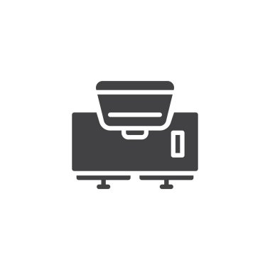 Tv ve Uzaktan kumanda, üstten görünüm vektör simgesi ile dolap. Mobil kavramı ve web tasarım için düz işareti dolu. basit katı simgesi. Sembol, logo illüstrasyon. Piksel mükemmel vektör grafikleri