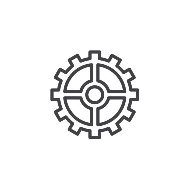 Gearwheel anahat simgesi. Mobil kavramı ve web tasarım için doğrusal stili işaret. Karikatür basit çizgi vektör simgesi. Ayarları simgesi, logo illüstrasyon. Piksel mükemmel vektör grafikleri