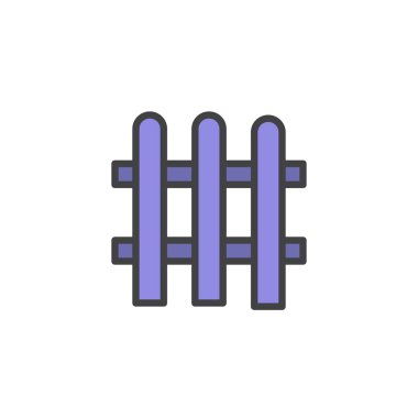 Çit doldurulmuş anahat simgesini, çizgi vektör işareti, üzerinde beyaz izole doğrusal renkli sembol. Ahşap Bahçe Çiti sembolü, logo illüstrasyon. Piksel mükemmel vektör grafikleri