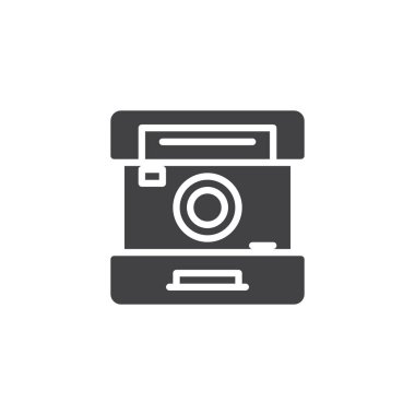Anlık fotoğraf makinesi vektör simgesi. Mobil kavramı ve web tasarım için düz işareti dolu. Fotoğraf kamera basit katı simgesi. Sembol, logo illüstrasyon. Piksel mükemmel vektör grafikleri