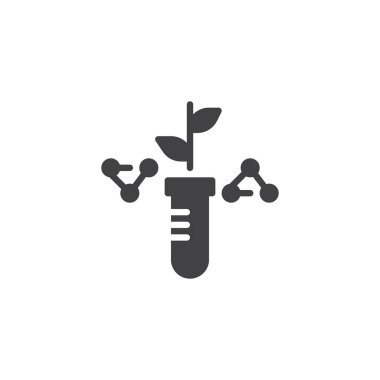 Bitki yaprakları ve kimyasal tüp vektör simgesi ile. Mobil kavramı ve web tasarım için düz işareti dolu. Bitkisel lab basit katı simgesi. Sembol, logo illüstrasyon