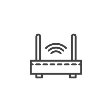 WiFi internet yönlendirici anahat simgesi. Mobil kavramı ve web tasarım için doğrusal stili işaret. Kablosuz yönlendirici basit çizgi vektör simgesi. Sembol, logo illüstrasyon. Piksel mükemmel vektör grafikleri