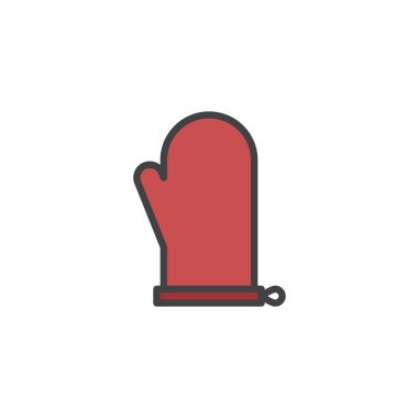 Potholder mitten doldurulmuş anahat simgesini, çizgi vektör işareti, üzerinde beyaz izole doğrusal renkli sembol. Mutfak eldiveni sembolü, logo illüstrasyon. Piksel mükemmel vektör grafikleri