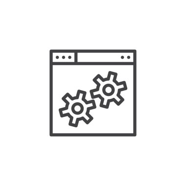 Web tarayıcı ayarı dişli anahat simgesi. Mobil kavramı ve web tasarım için doğrusal stili işaret. Bilgisayar optimizasyon basit çizgi vektör simgesi. Sembol, logo illüstrasyon. Piksel mükemmel vektör grafikleri