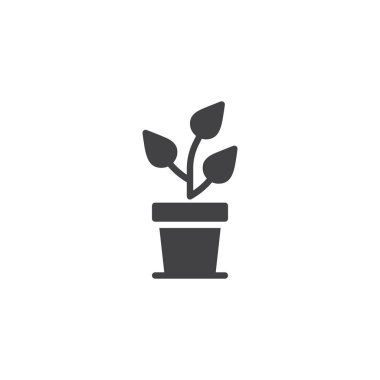 Pot vektör simgesi ağaç büyüyen. Mobil kavramı ve web tasarım için düz işareti dolu. Saksılı bitki basit katı simgesi. Sembol, logo illüstrasyon. Piksel mükemmel vektör grafikleri