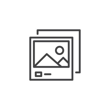 Manzara fotoğraf çerçevesi anahat simgesi. Mobil kavramı ve web tasarım için doğrusal stili işaret. Dosya Jpg basit çizgi vektör simgesi. Sembol, logo illüstrasyon. Piksel mükemmel vektör grafikleri