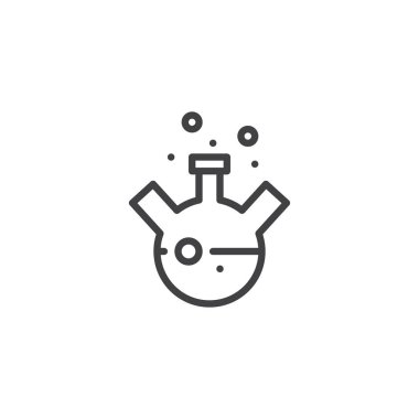 Laboratuvar şişesi anahat simgesi. Mobil kavramı ve web tasarım için doğrusal stili işaret. Kimyasal tüp sıvı basit çizgi vektör simgesi olan. Sembol, logo illüstrasyon.