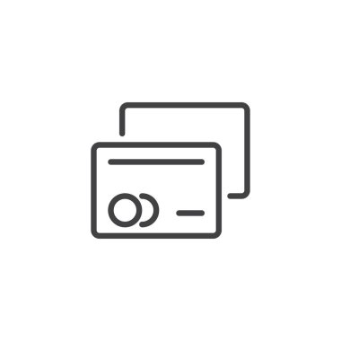 Kredi kartı anahat simgesi. Mobil kavramı ve web tasarım için doğrusal stili işaret. Ödeme yöntemi basit çizgi vektör simgesi. Sembol, logo illüstrasyon. Piksel mükemmel vektör grafikleri