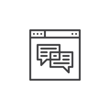 Konuşma balonu anahat simgesini ile gözatıcı kullanılır. Mobil kavramı ve web tasarım için doğrusal stili işaret. Online sohbet basit çizgi vektör simgesi. Sembol, logo illüstrasyon. Piksel mükemmel vektör grafikleri