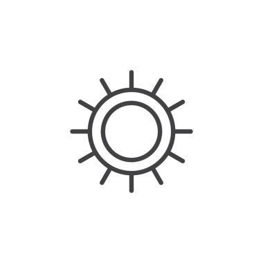 Daire güneş anahat simgesi. Mobil kavramı ve web tasarım için doğrusal stili işaret. Sıcak havalarda basit çizgi vektör simgesi. Sembol, logo illüstrasyon. Piksel mükemmel vektör grafikleri