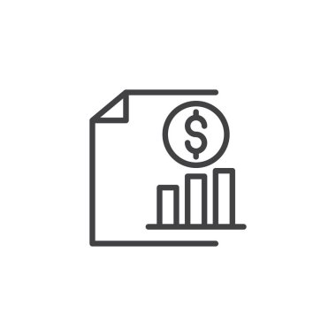 Doları para ile büyüyen grafik anahat simgesi. Mobil kavramı ve web tasarım için doğrusal stili işaret. Satış analytics basit çizgi vektör simgesi. Sembol, logo illüstrasyon. Piksel mükemmel vektör grafikleri