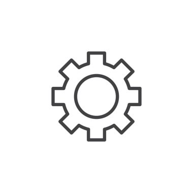Gearwheel anahat simgesi. Mobil kavramı ve web tasarım için doğrusal stili işaret. COG wheel basit çizgi vektör simgesi. Ayarı simgesi, logo illüstrasyon. Piksel mükemmel vektör grafikleri