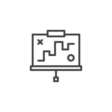 Projeksiyon perdesi ile analytics anahat simgesi. Mobil kavramı ve web tasarım için doğrusal stili işaret. Sunu kurulu basit çizgi vektör simgesi. Sembol, logo illüstrasyon. Piksel mükemmel vektör grafikleri