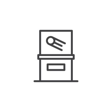 Uydu Müzesi cam vitrin anahat simgesi. Mobil kavramı ve web tasarım için doğrusal stili işaret. basit çizgi vektör simgesi. Sembol, logo illüstrasyon. Piksel mükemmel vektör grafikleri